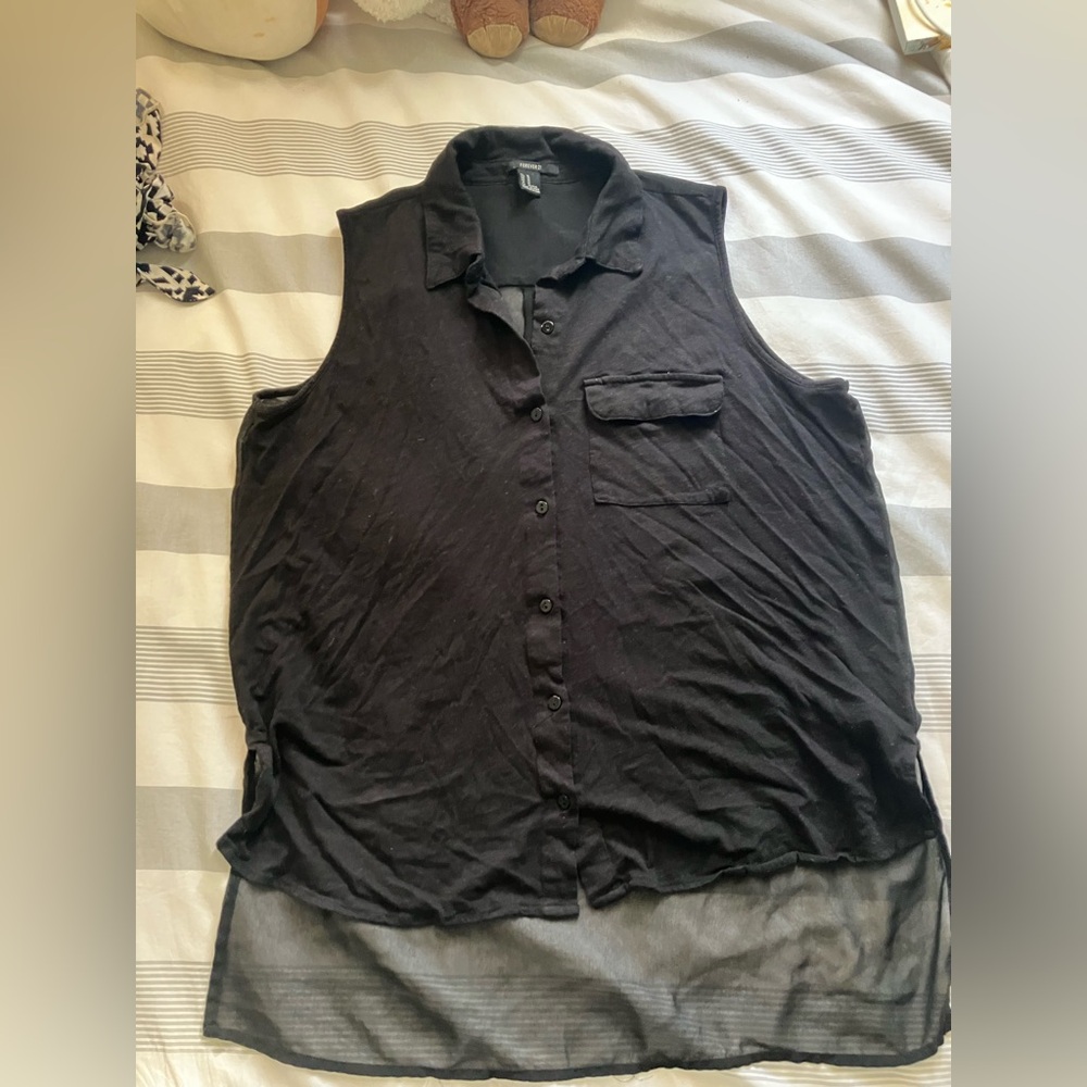 Forever 21 Black Sleeveless button down flowy Shirt